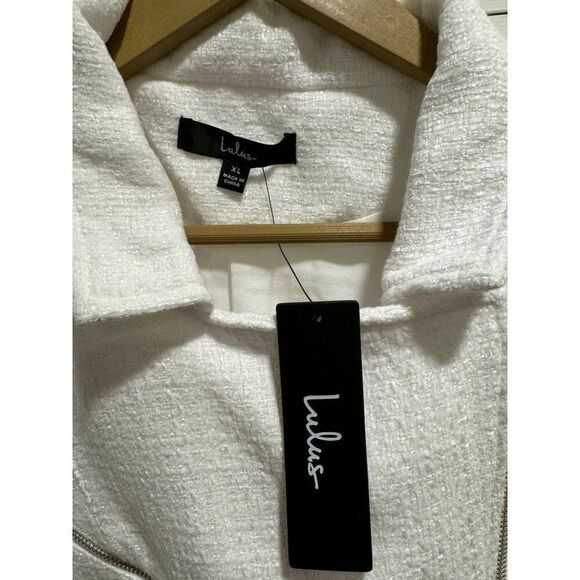 NWT Lulus Iconic Trend White Tweed Moto Jacket XL - Picture 2 of 10